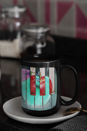 Glowing Apple - Black Mug - Lisa Dailey Black Cat Art & Design