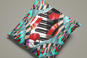 Piano Keys Sway - Throw Pillow - Lisa Dailey Black Cat Art & Design