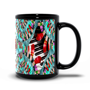 Piano Keys Sway - Black Mug - Lisa Dailey Black Cat Art & Design
