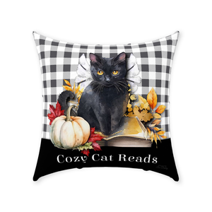 Cozy Cat Reads - Throw Pillow