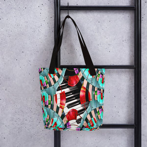 Piano Keys Sway - Tote Bag - Lisa Dailey Black Cat Art & Design
