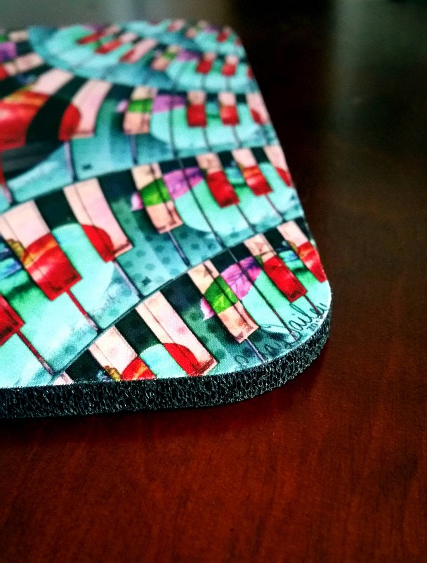 Piano Keys Sway - Mouse Pad - Lisa Dailey Black Cat Art & Design