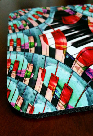Piano Keys Sway - Mouse Pad - Lisa Dailey Black Cat Art & Design