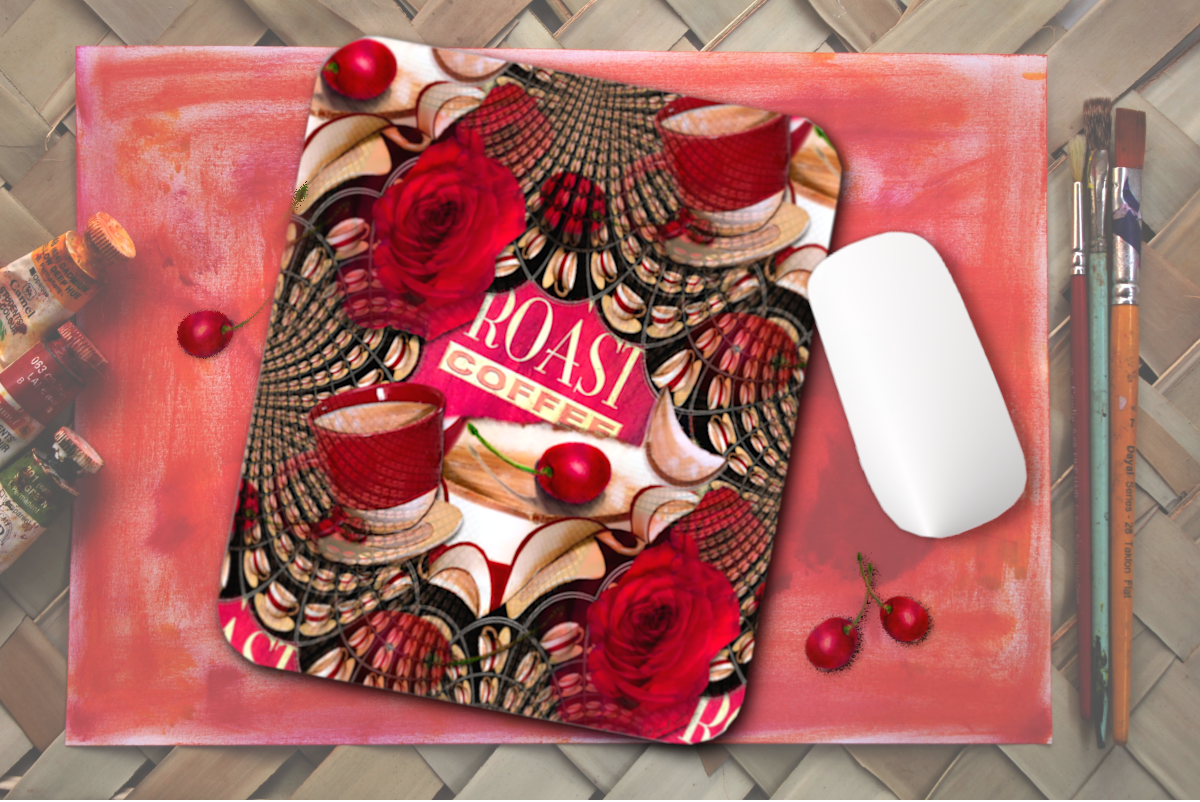 Life is a Cup of Cherries - Mouse Pad - Lisa Dailey Black Cat Art & Design