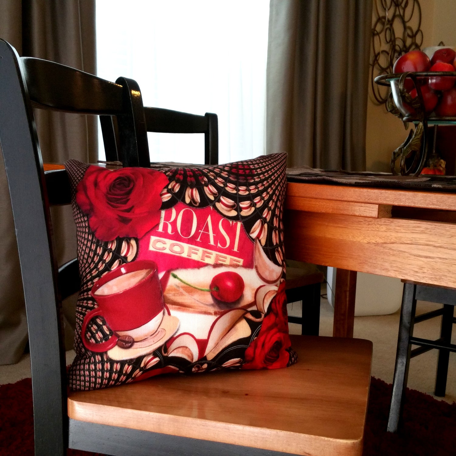 Life is a Cup of Cherries - Throw Pillow - Lisa Dailey Black Cat Art & Design