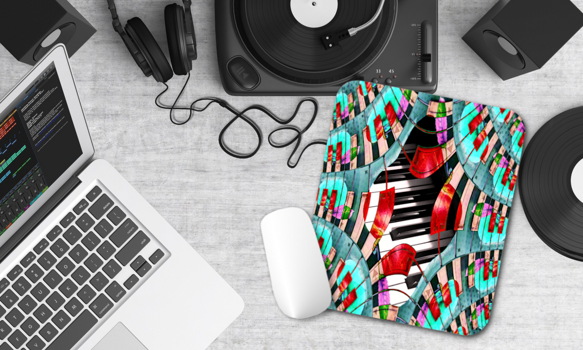 Piano Keys Sway - Mouse Pad - Lisa Dailey Black Cat Art & Design