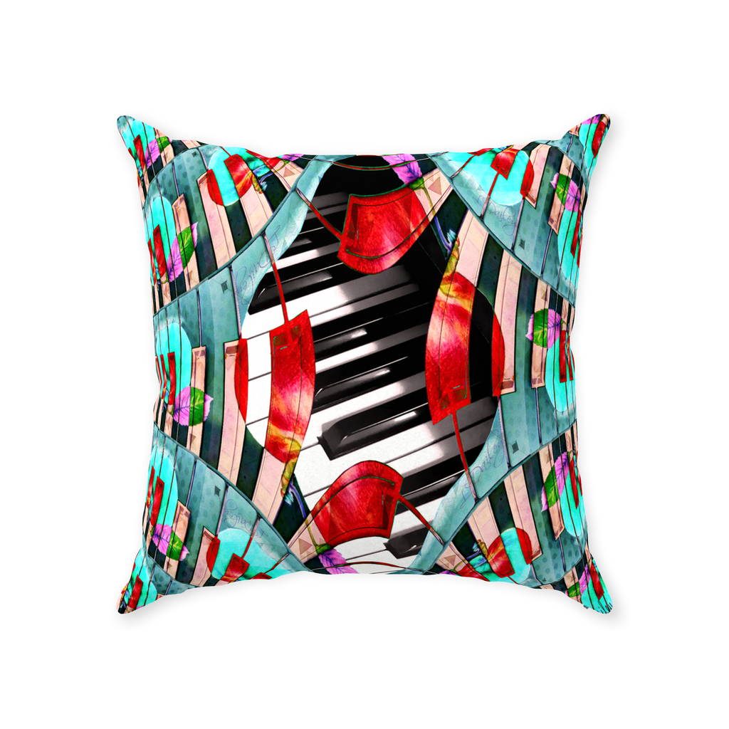 Piano Keys Sway - Throw Pillow - Lisa Dailey Black Cat Art & Design