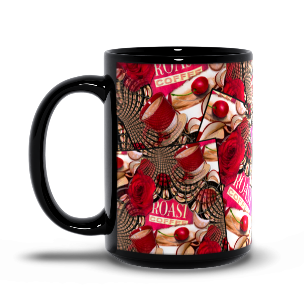 Life is a Cup of Cherries - Black Mug - Lisa Dailey Black Cat Art & Design