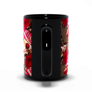 Life is a Cup of Cherries - Black Mug - Lisa Dailey Black Cat Art & Design