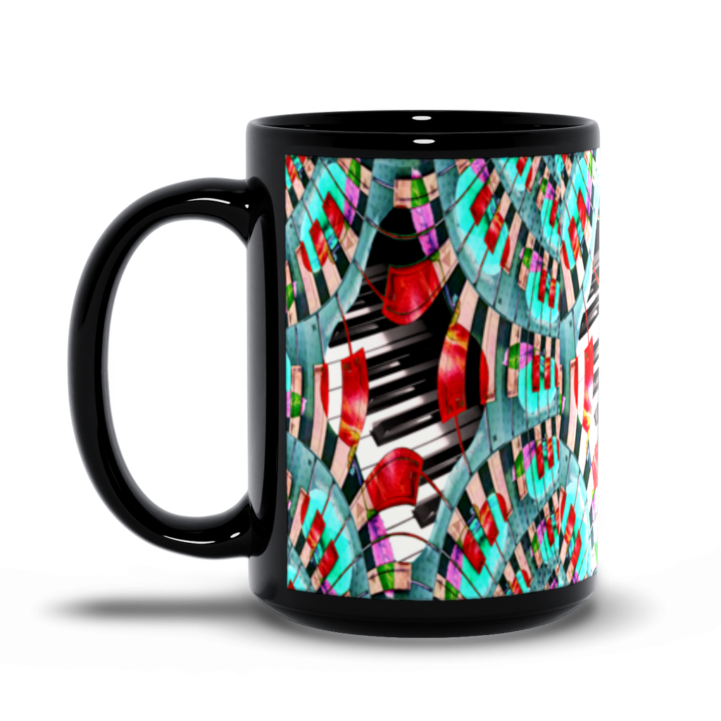 Piano Keys Sway - Black Mug - Lisa Dailey Black Cat Art & Design