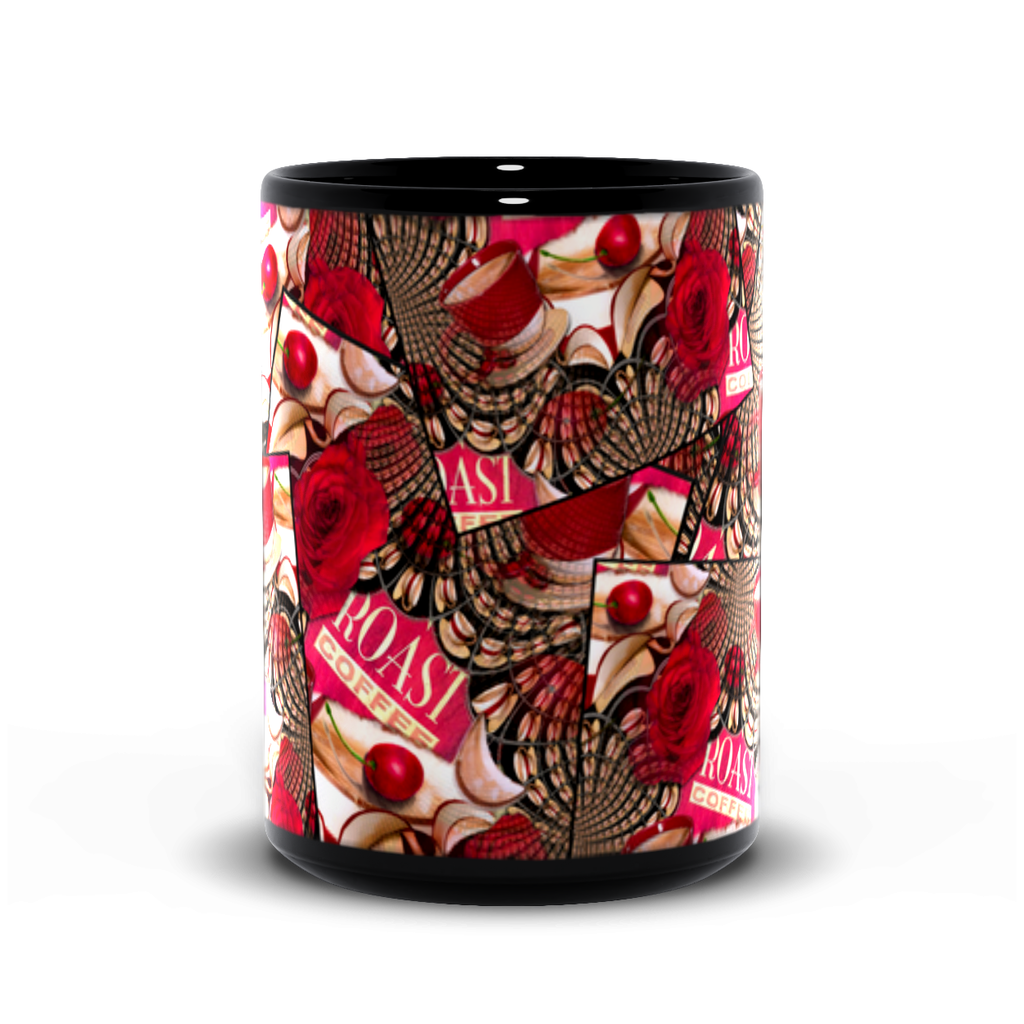 Life is a Cup of Cherries - Black Mug - Lisa Dailey Black Cat Art & Design