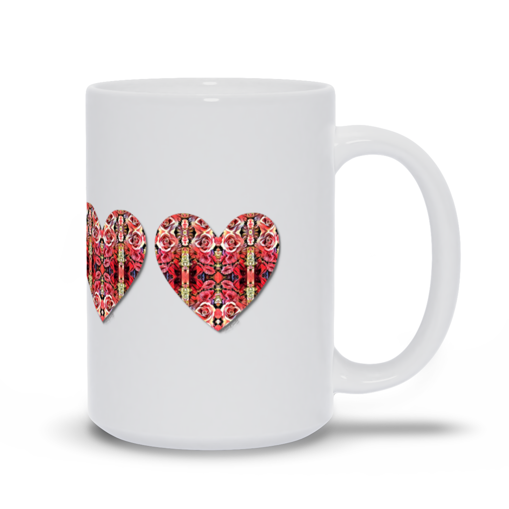 Floral Heart - White Mug - Lisa Dailey Black Cat Art & Design