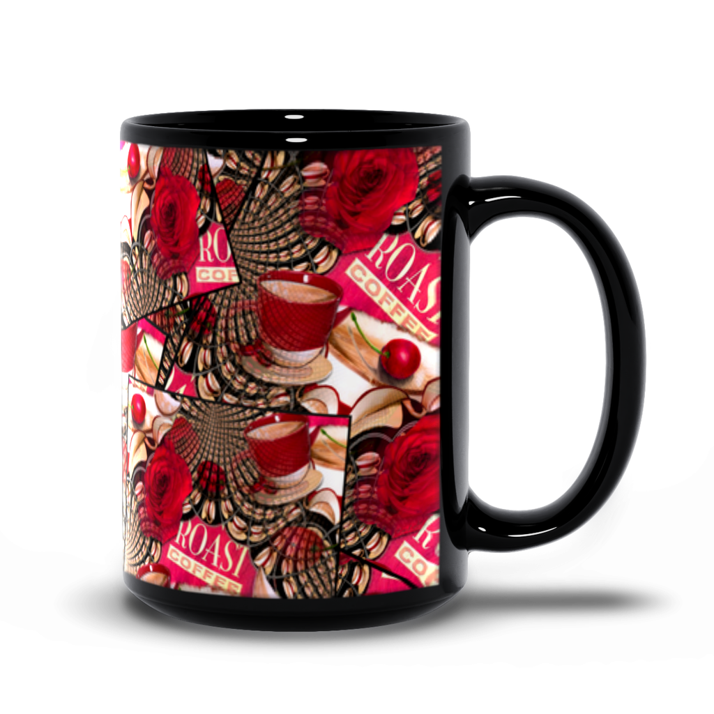 Life is a Cup of Cherries - Black Mug - Lisa Dailey Black Cat Art & Design